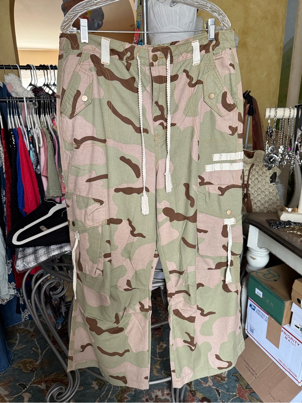 POL Wide Leg Cargo Pants in Desert Camo Pink & Green